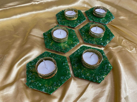 Emerald Oasis - Artisanal Resin Tealight Holder Set | Fankaarlok - Fankaarlok