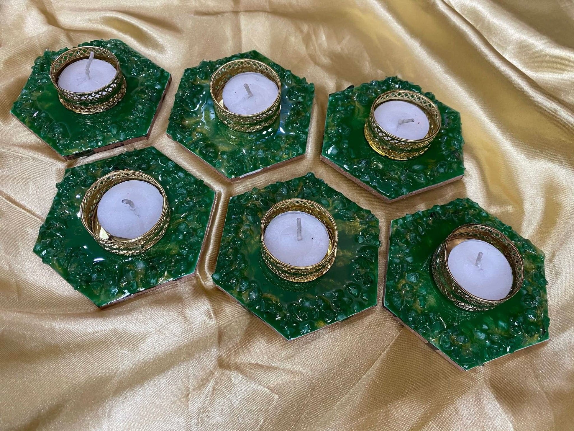 Emerald Oasis - Artisanal Resin Tealight Holder Set | Fankaarlok - Fankaarlok