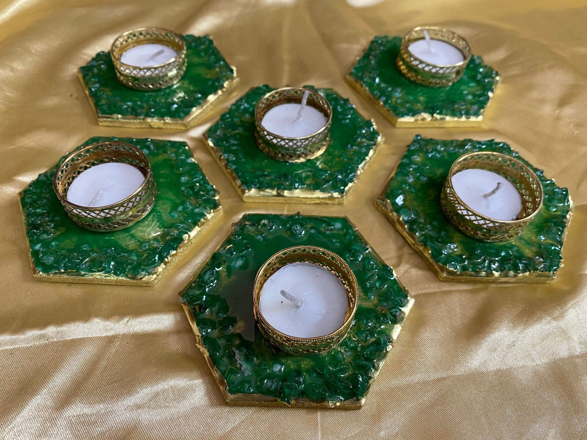 Emerald Oasis - Artisanal Resin Tealight Holder Set | Fankaarlok - Fankaarlok