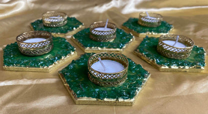 Emerald Oasis - Artisanal Resin Tealight Holder Set | Fankaarlok - Fankaarlok