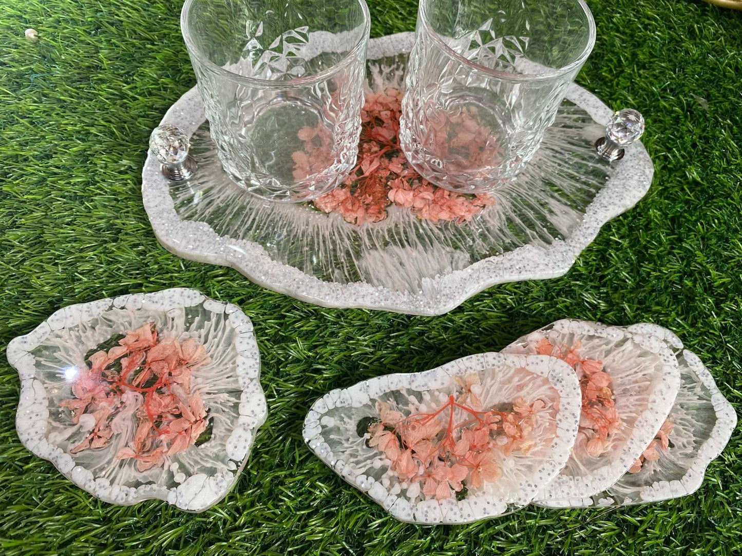 Designer Tray and Coaster Combo | Luxury Handcrafted Tableware Set - Fankaarlok