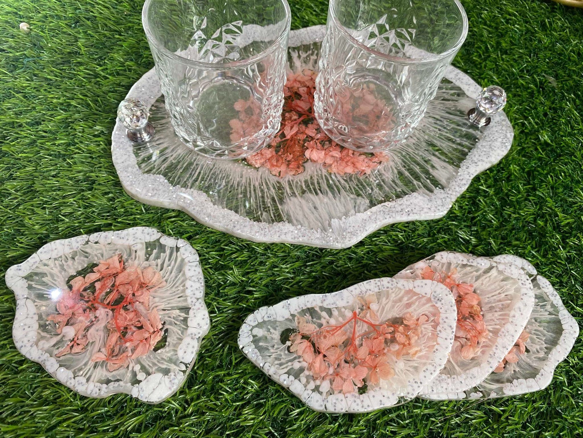 Designer Tray and Coaster Combo | Luxury Handcrafted Tableware Set - Fankaarlok