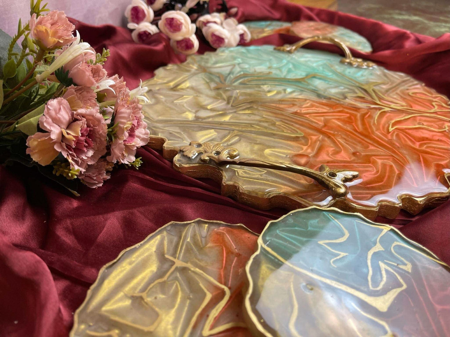 Luxury Serving Tray with Coasters | Designer Handcrafted Gift Set - Fankaarlok