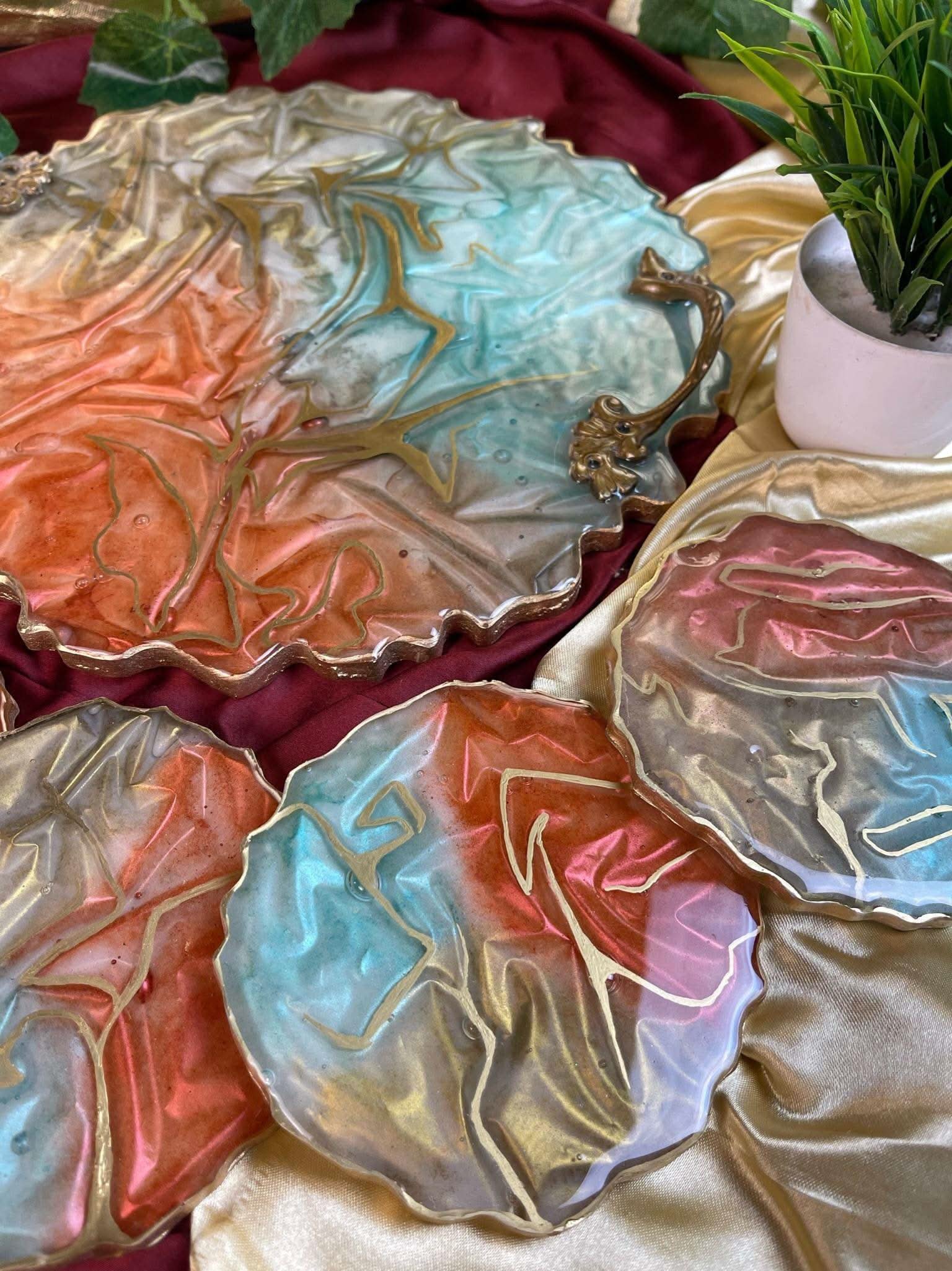 Luxury Serving Tray with Coasters | Designer Handcrafted Gift Set - Fankaarlok