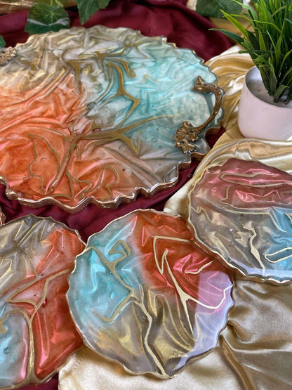 Luxury Serving Tray with Coasters | Designer Handcrafted Gift Set - Fankaarlok