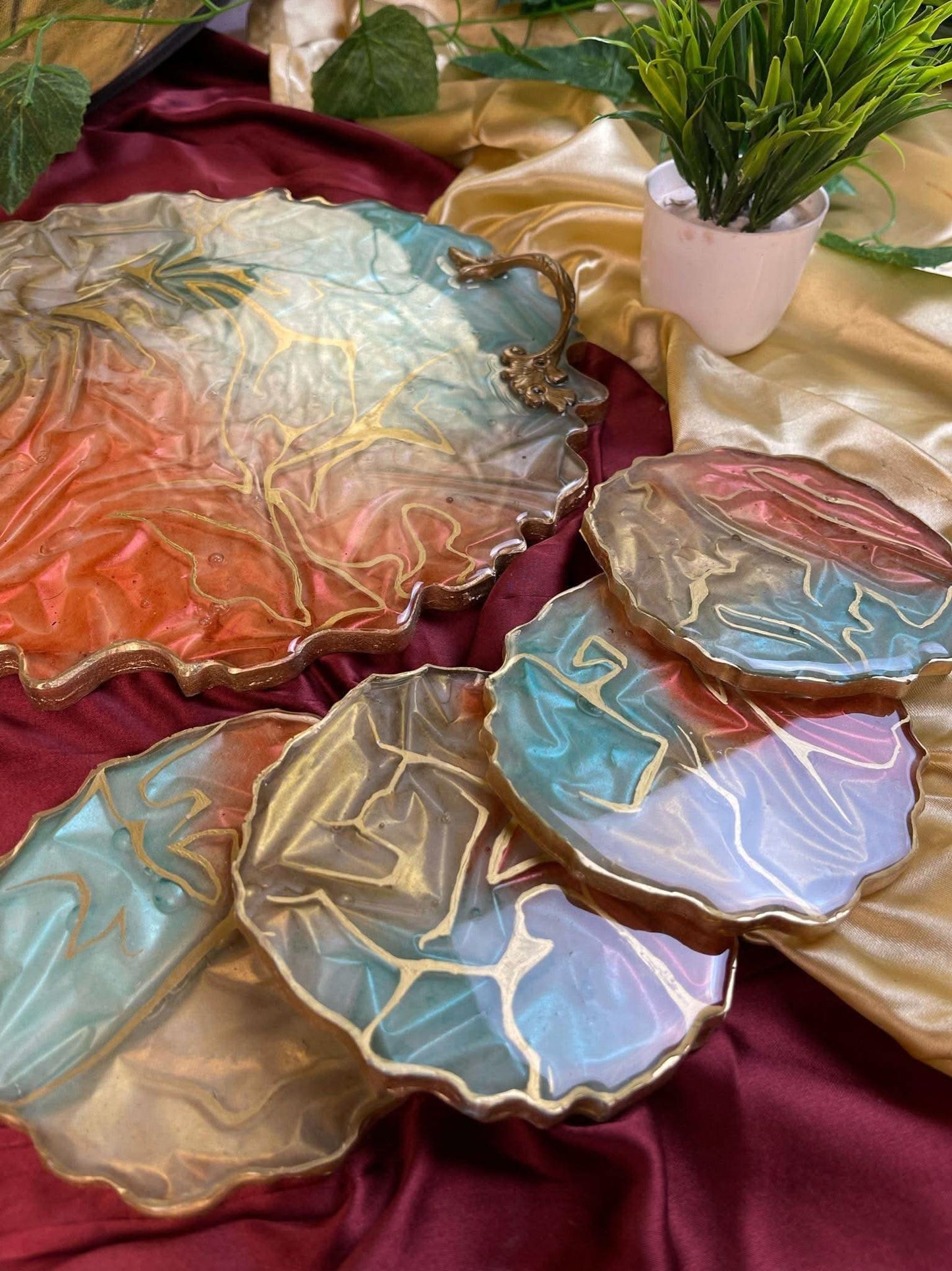 Luxury Serving Tray with Coasters | Designer Handcrafted Gift Set - Fankaarlok