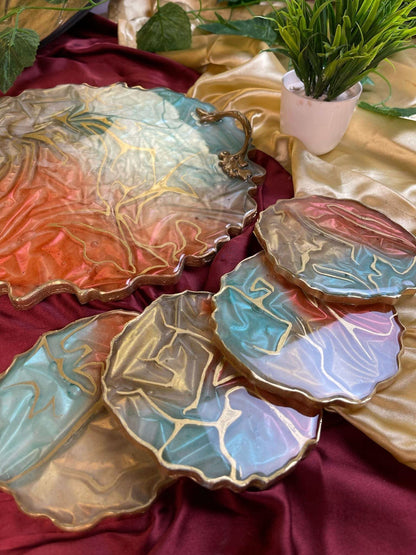 Luxury Serving Tray with Coasters | Designer Handcrafted Gift Set - Fankaarlok