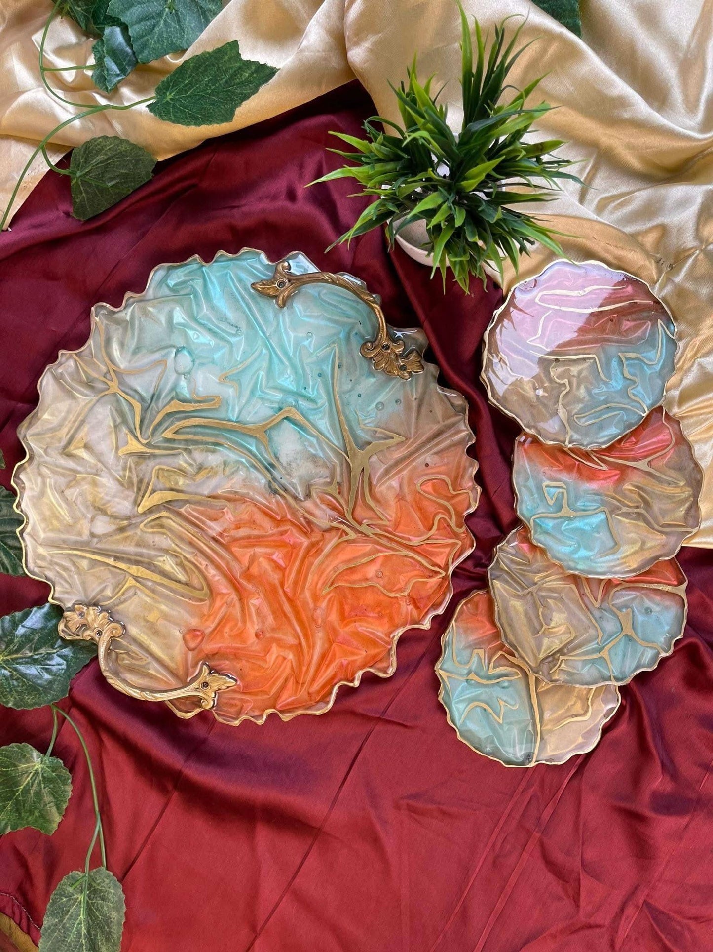 Luxury Serving Tray with Coasters | Designer Handcrafted Gift Set - Fankaarlok