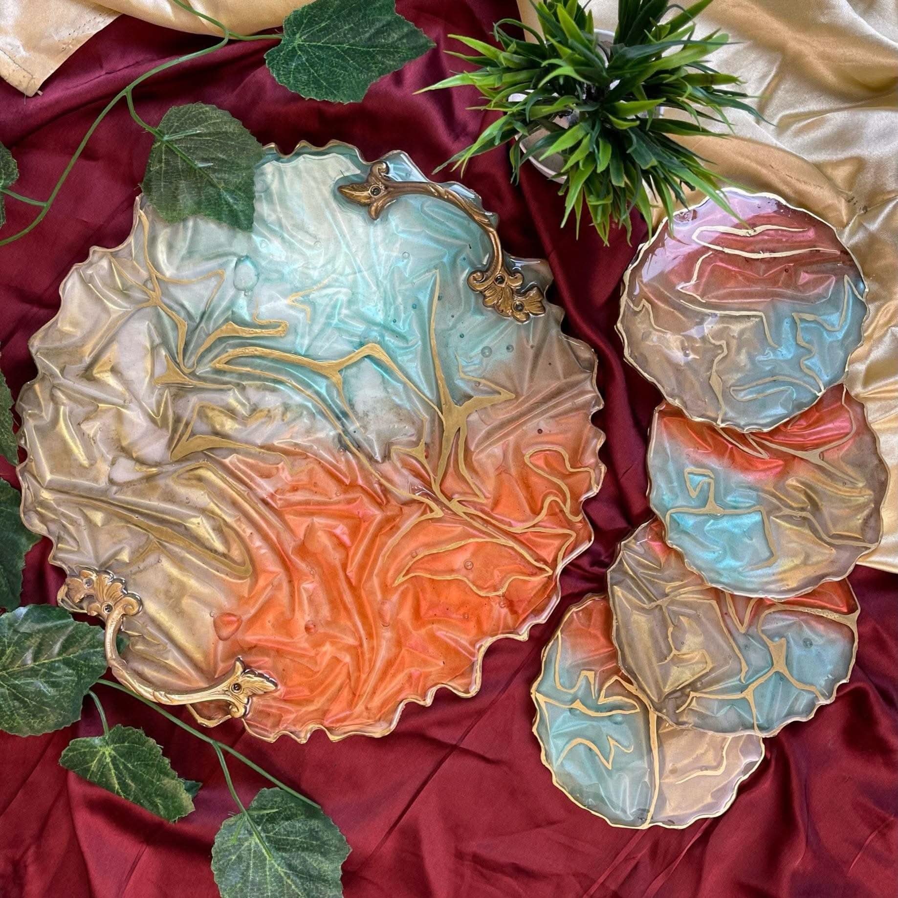 Luxury Serving Tray with Coasters | Designer Handcrafted Gift Set - Fankaarlok