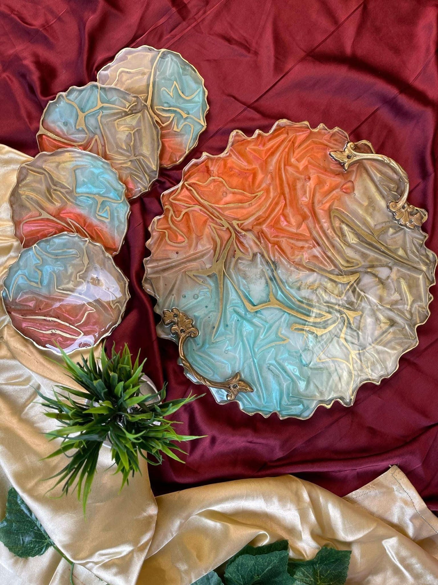 Luxury Serving Tray with Coasters | Designer Handcrafted Gift Set - Fankaarlok