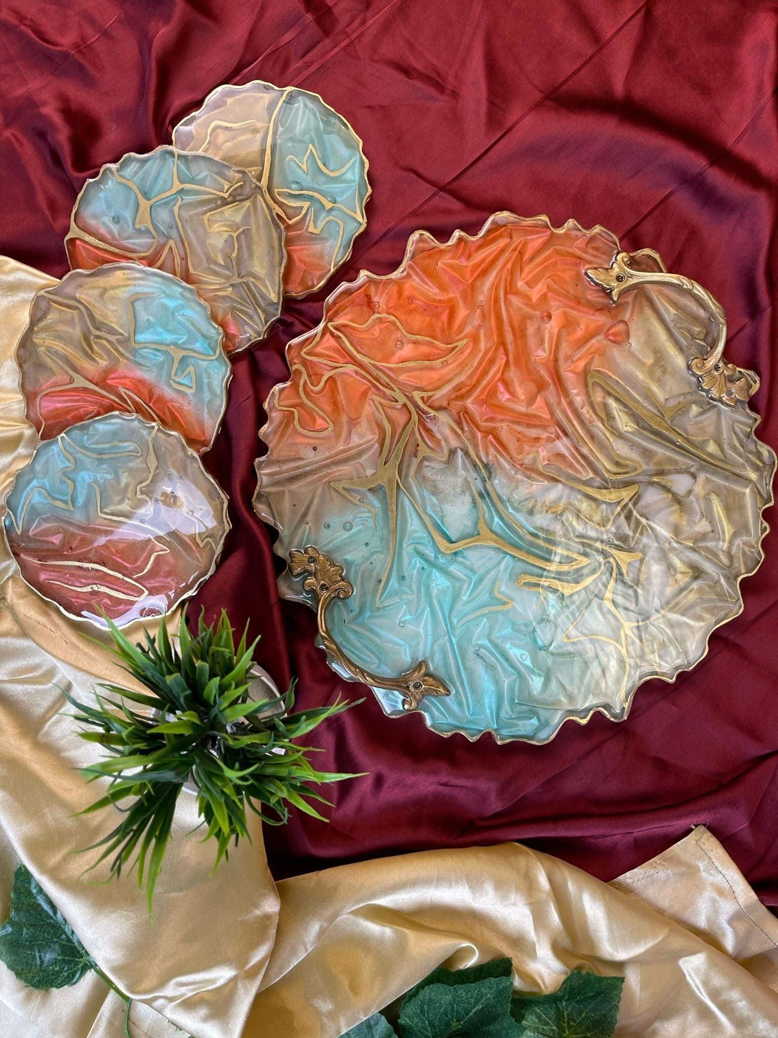 Luxury Serving Tray with Coasters | Designer Handcrafted Gift Set - Fankaarlok