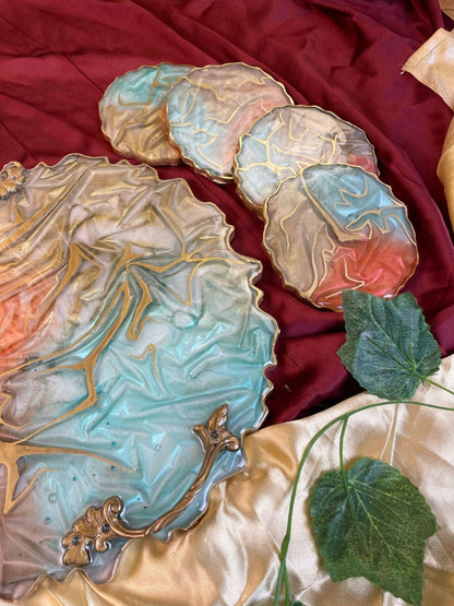 Luxury Serving Tray with Coasters | Designer Handcrafted Gift Set - Fankaarlok