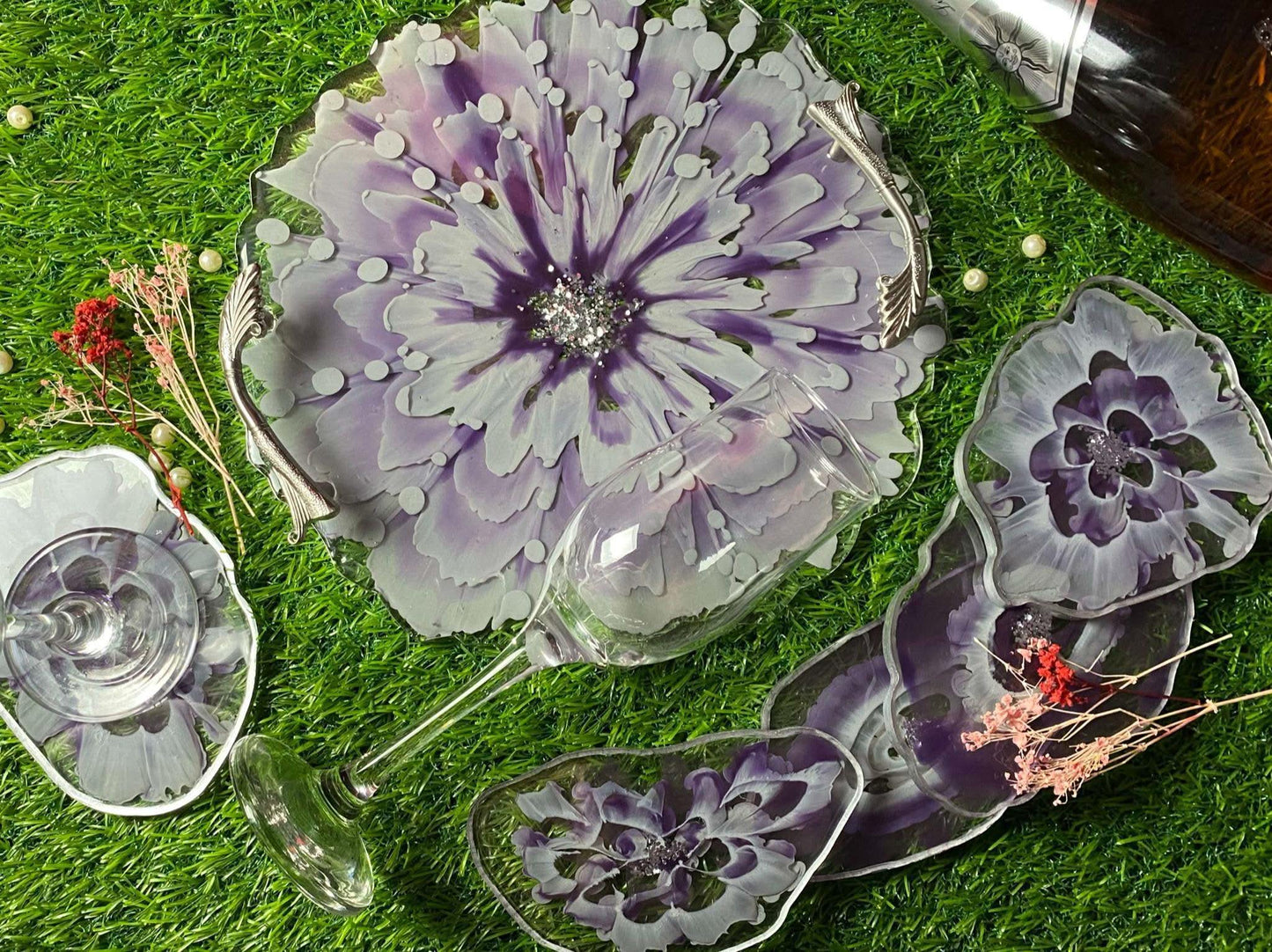 Modern Luxury Serving Set | Designer Tray with Coasters - Fankaarlok