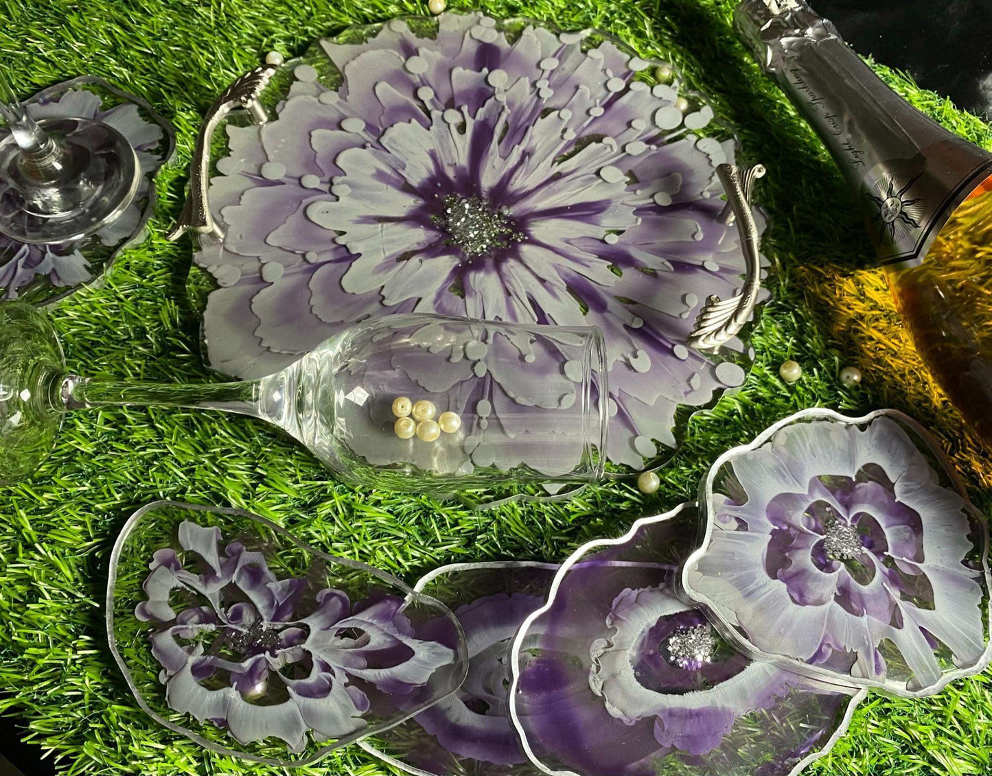 Modern Luxury Serving Set | Designer Tray with Coasters - Fankaarlok