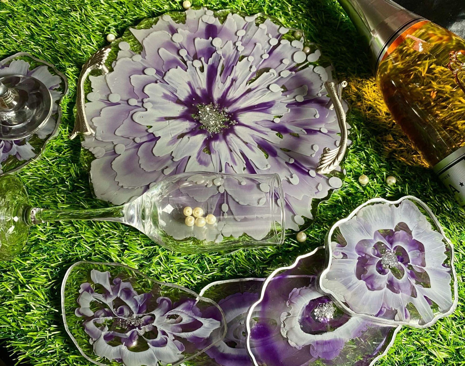 Modern Luxury Serving Set | Designer Tray with Coasters - Fankaarlok