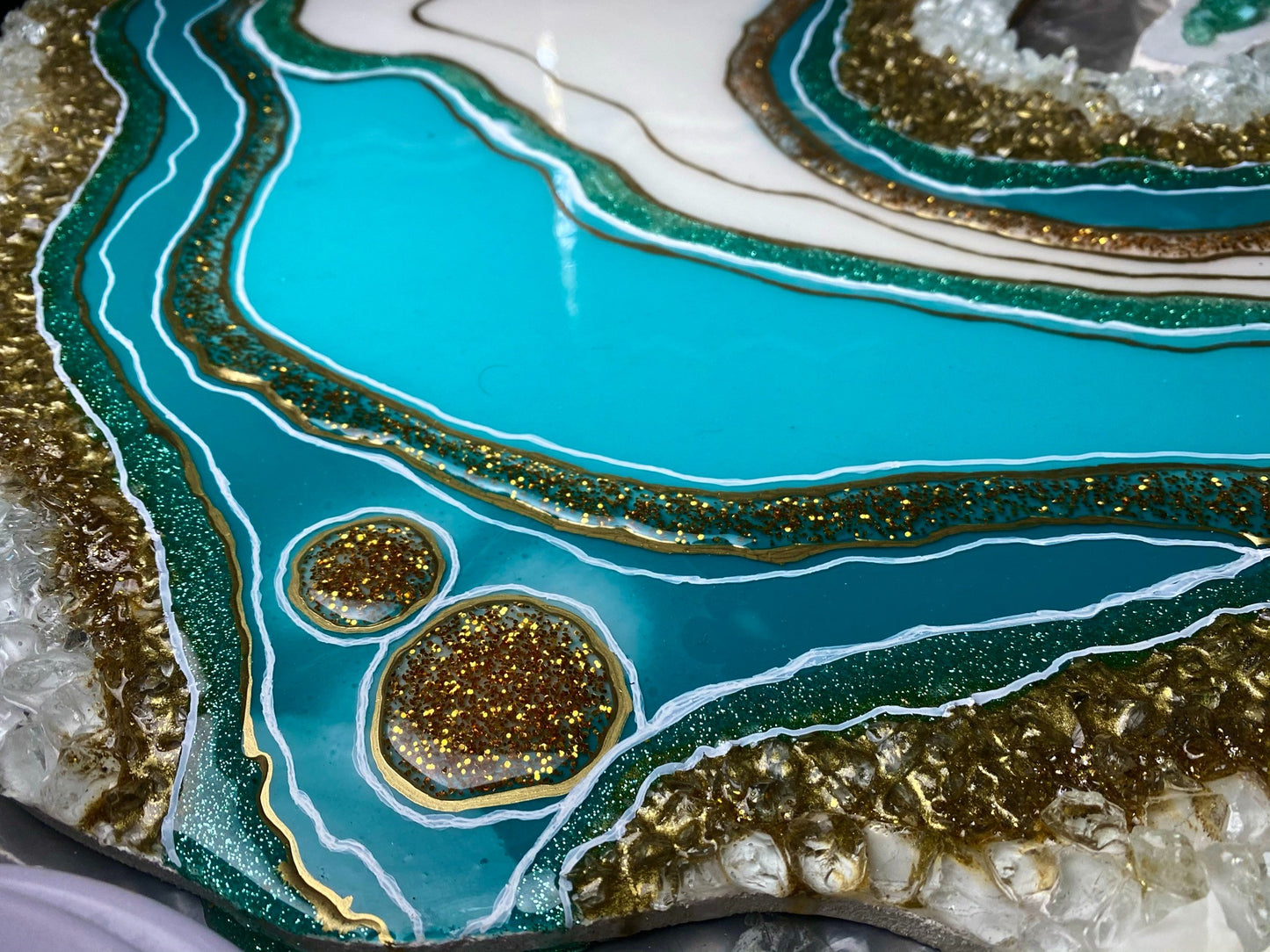 Aqua Crystal Arc – Resin Unique Abstract Wall Panel for Living Room | Fankaarlok