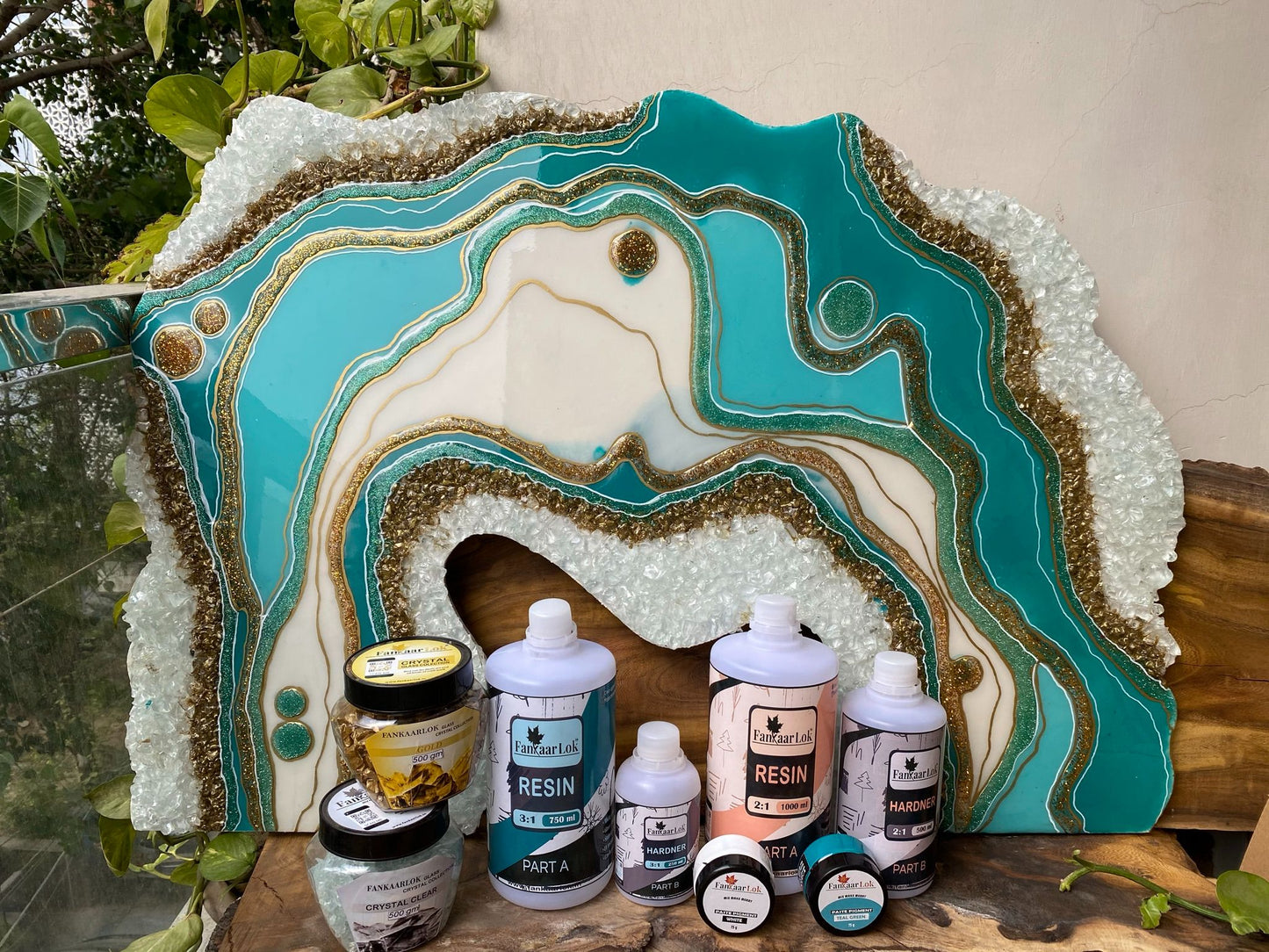 Aqua Crystal Arc – Resin Unique Abstract Wall Panel for Living Room | Fankaarlok