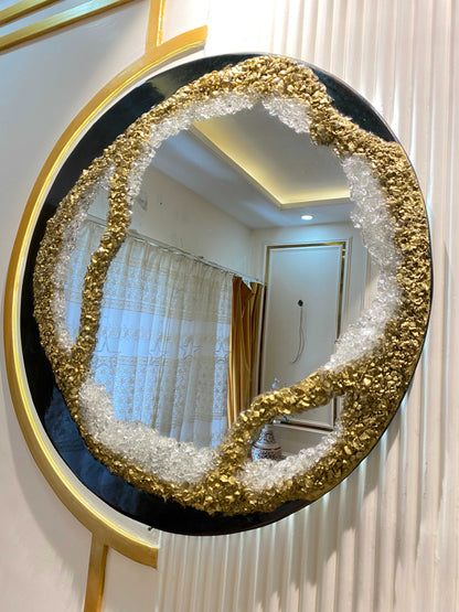 Crystal Aurora Round – Resin Unique Mirror for Living Room | Fankaarlok
