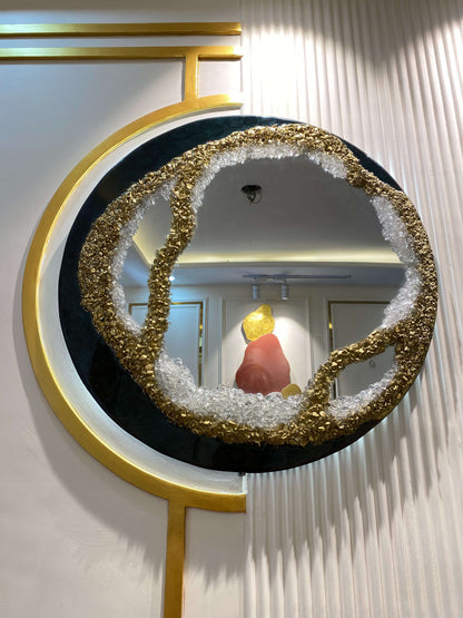 Crystal Aurora Round – Resin Unique Mirror for Living Room | Fankaarlok
