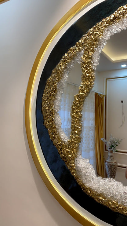 Crystal Aurora Round – Resin Unique Mirror for Living Room | Fankaarlok