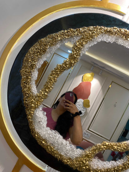 Crystal Aurora Round – Resin Unique Mirror for Living Room | Fankaarlok