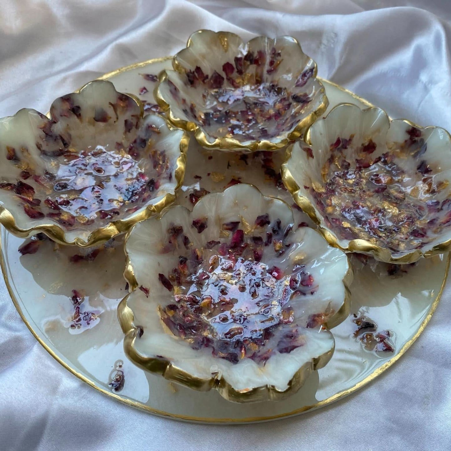 Wedding Dry Fruit Serving Set | Luxury Designer Platter with 4 Floral Bowls