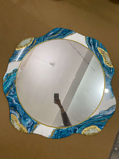 Azure Crest Round – Resin Wall Mirror for Interior Decoration | Fankaarlok