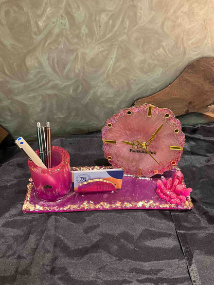 Rose Quartz Elegance Office Desk Organizer Set with Clock | Fankaarlok - Fankaarlok