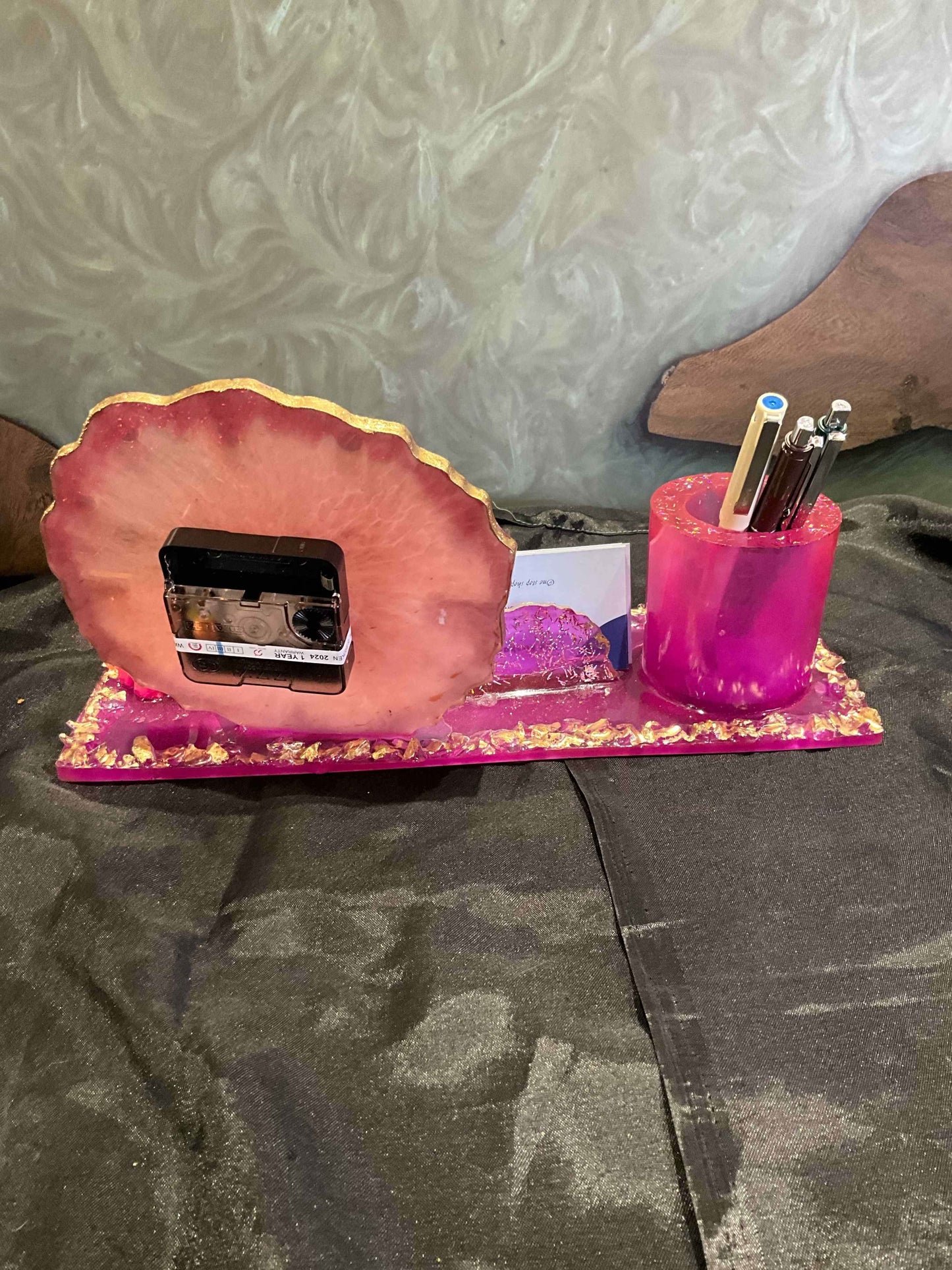 Rose Quartz Elegance Office Desk Organizer Set with Clock | Fankaarlok - Fankaarlok