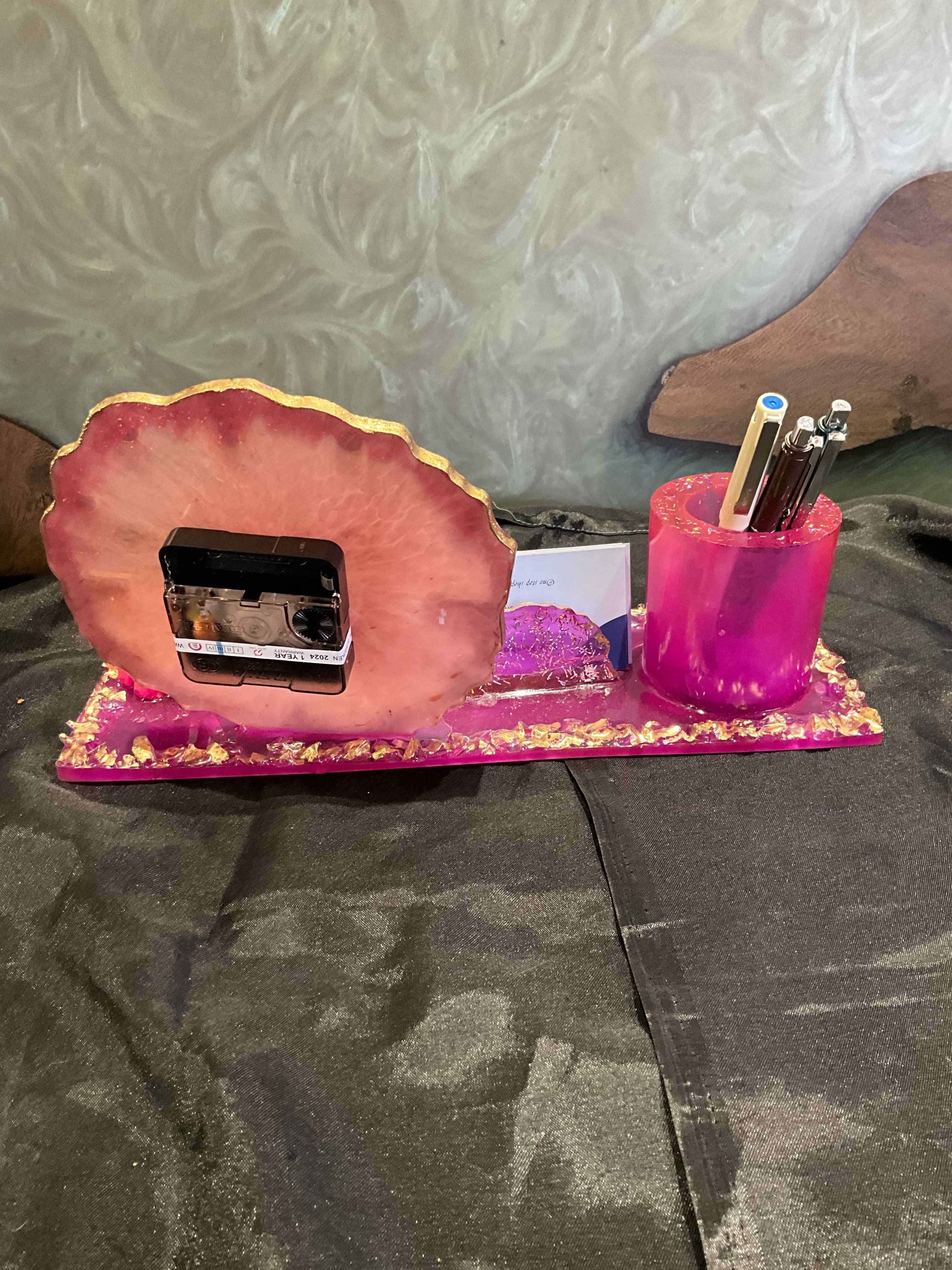 Rose Quartz Elegance Office Desk Organizer Set with Clock | Fankaarlok - Fankaarlok