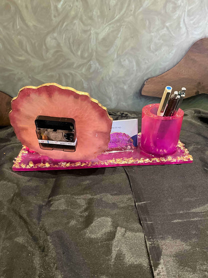 Rose Quartz Elegance Office Desk Organizer Set with Clock | Fankaarlok - Fankaarlok