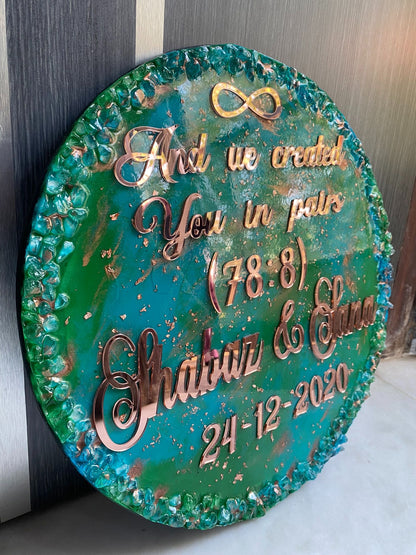 Round Designer Nameplate | Personalized Couple Nameplate with Quote