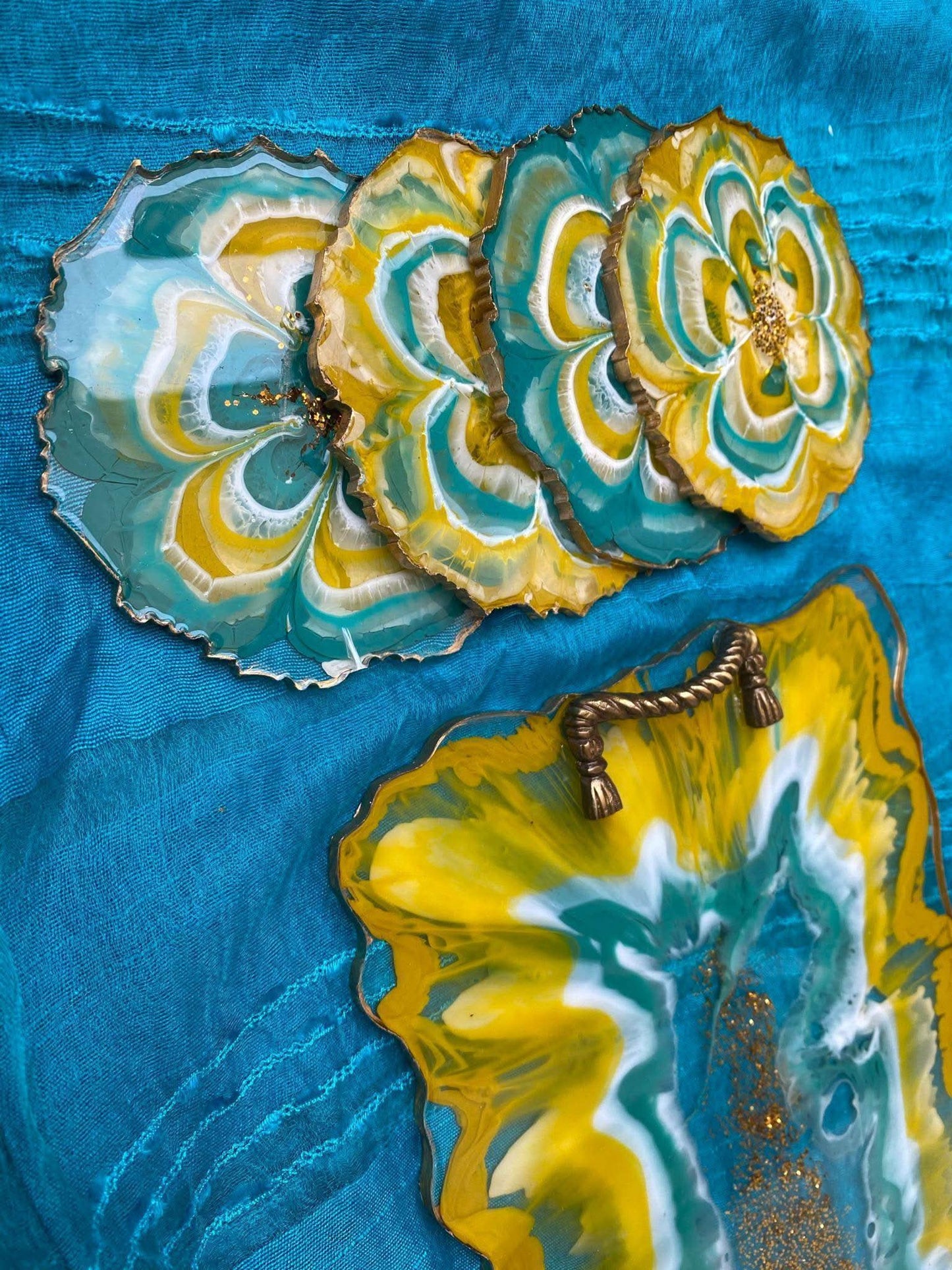 Unique Tray Set with Coasters | Handcrafted Luxury Serving Combo