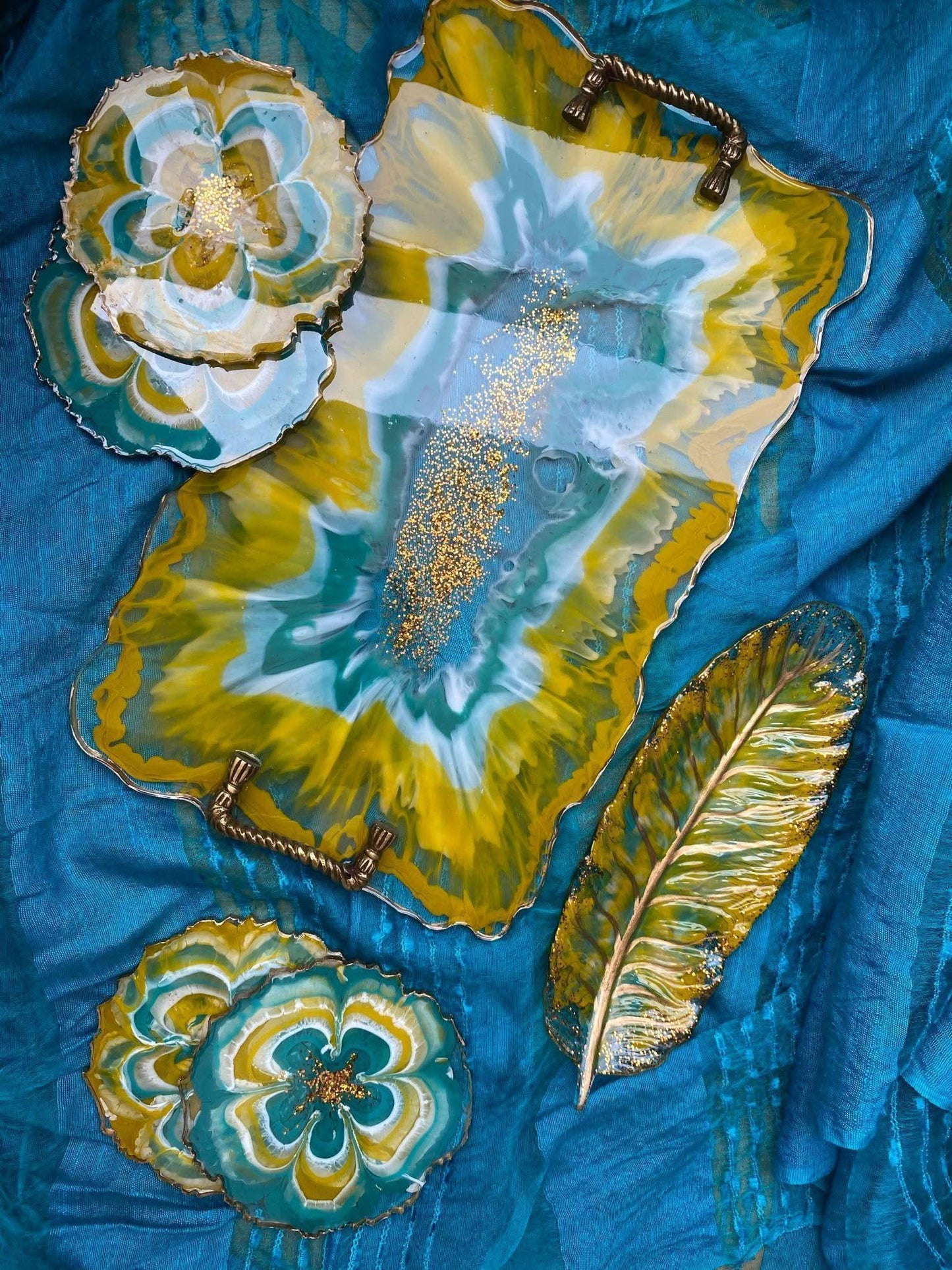 Unique Tray Set with Coasters | Handcrafted Luxury Serving Combo