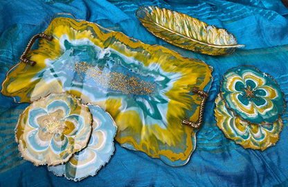 Unique Tray Set with Coasters | Handcrafted Luxury Serving Combo