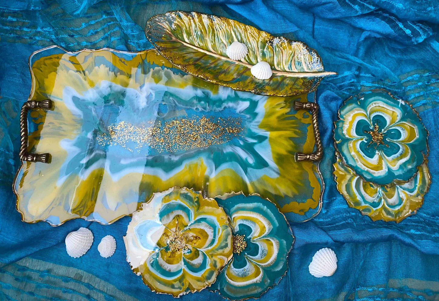 Unique Tray Set with Coasters | Handcrafted Luxury Serving Combo