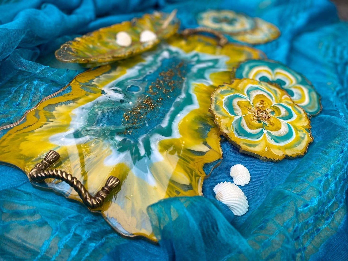 Unique Tray Set with Coasters | Handcrafted Luxury Serving Combo