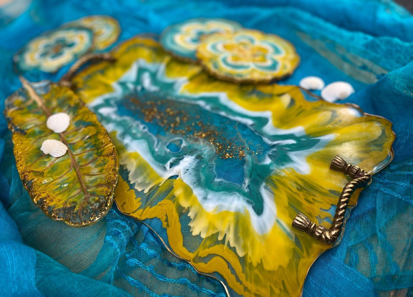 Unique Tray Set with Coasters | Handcrafted Luxury Serving Combo