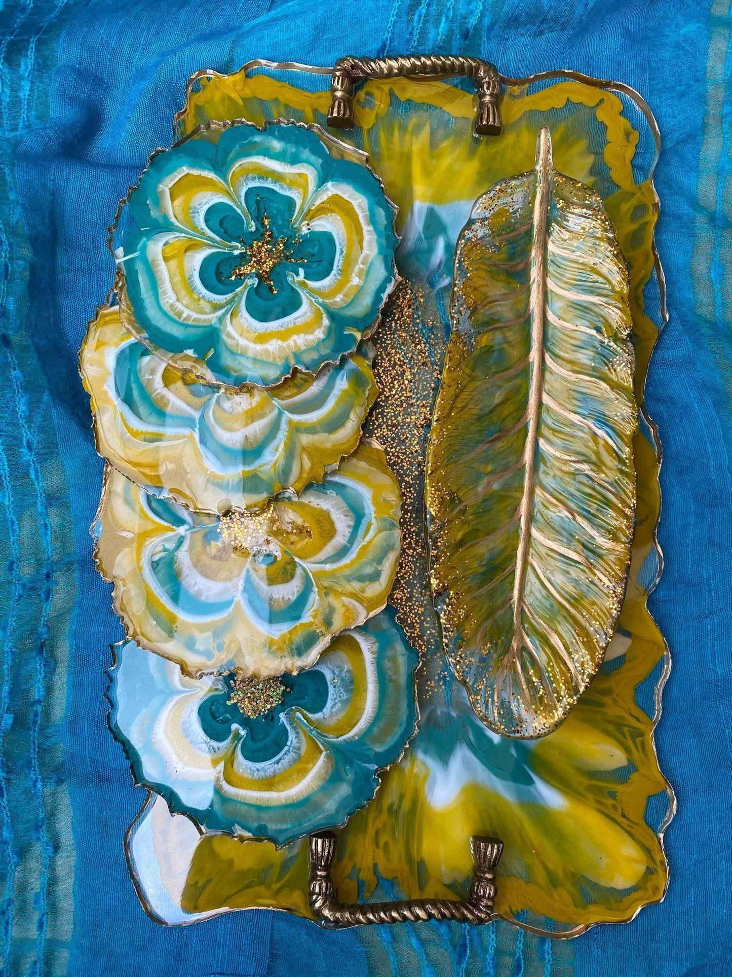 Unique Tray Set with Coasters | Handcrafted Luxury Serving Combo