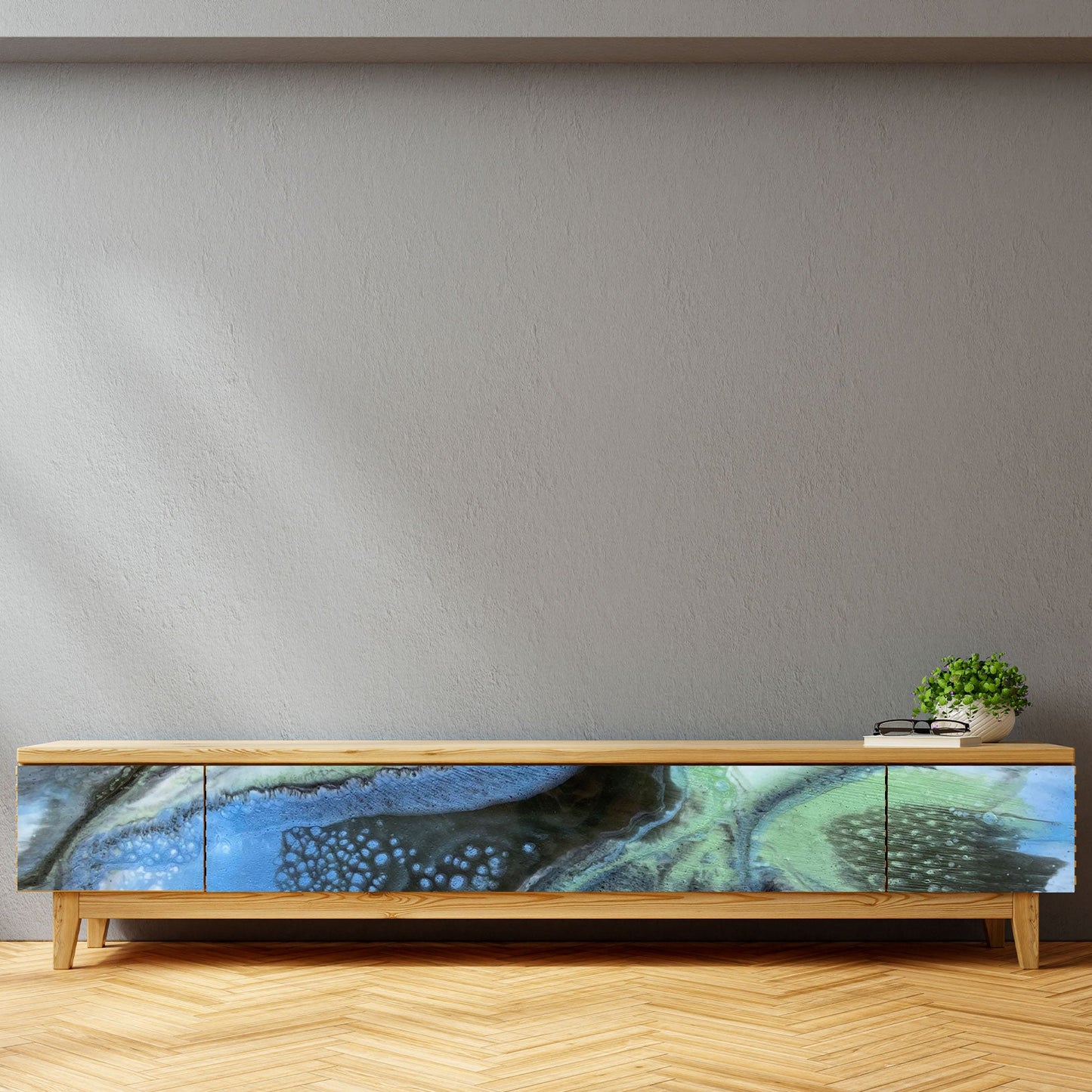 TV Table for Living Room – Artistic Resin & Wood Media Unit | Fankaarlok