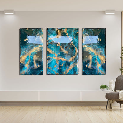 Azure Gold Triptych – Resin Modern Wall Art for Living Room | Fankaarlok