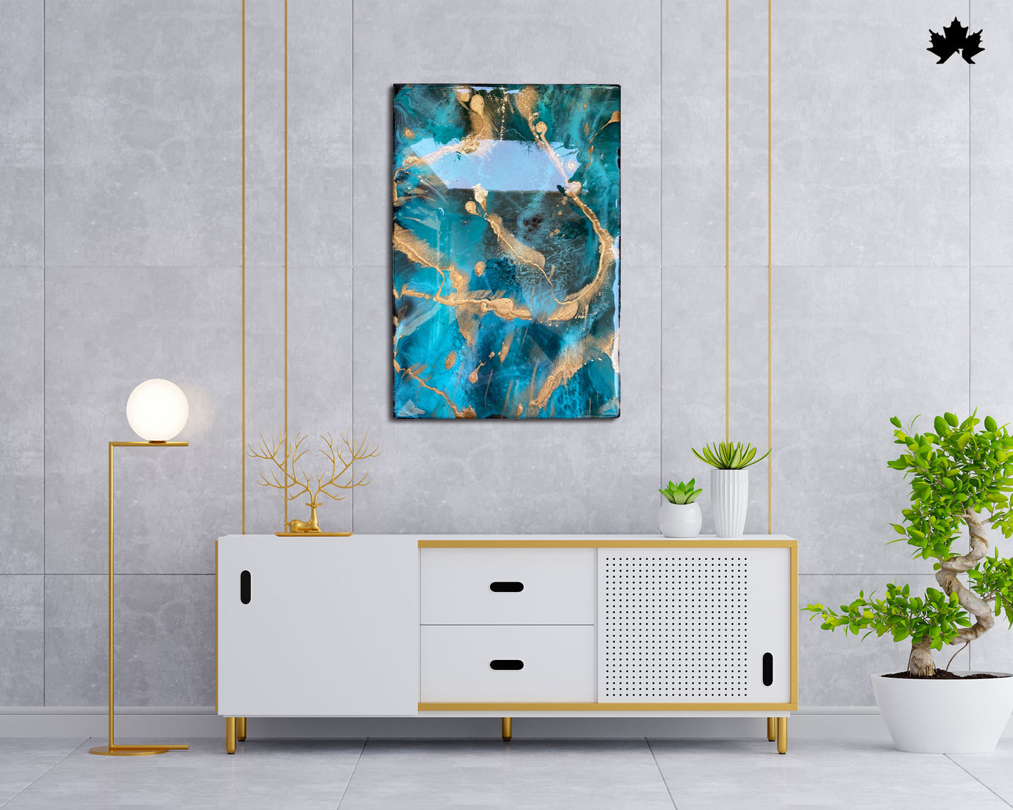Azure Gold Triptych – Resin Modern Wall Art for Living Room | Fankaarlok