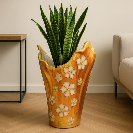 Golden Blossom Grande – Handcrafted Indoor Planter Big Size | Fankaarlok