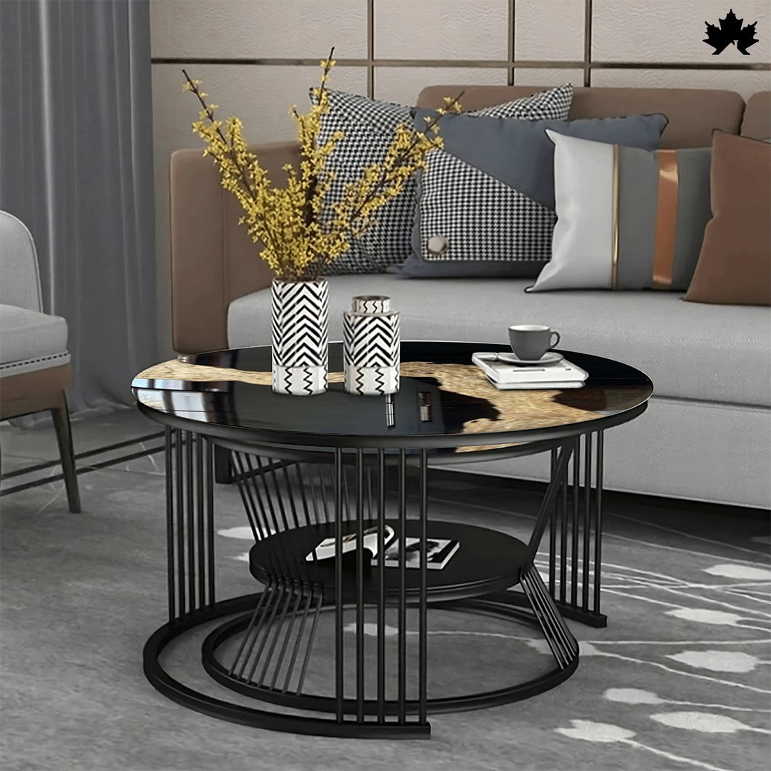 Round Nesting Table Set – Modern Black & Gold Epoxy Tables | Fankaarlok