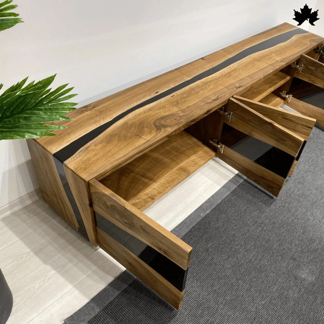 Modern TV Cabinet Design – Solid Wood & Black Resin TV Unit | Fankaarlok