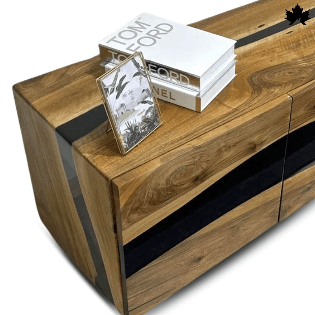 Modern TV Cabinet Design – Solid Wood & Black Resin TV Unit | Fankaarlok