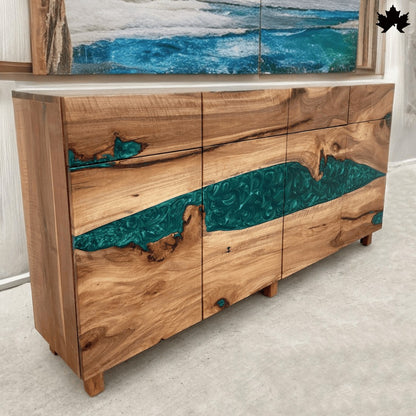 Console Cabinet for Living Room – Premium Wood & Green Epoxy Storage Unit | Fankaarlok