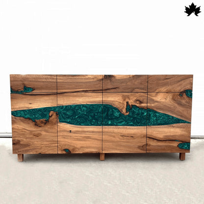 Console Cabinet for Living Room – Premium Wood & Green Epoxy Storage Unit | Fankaarlok