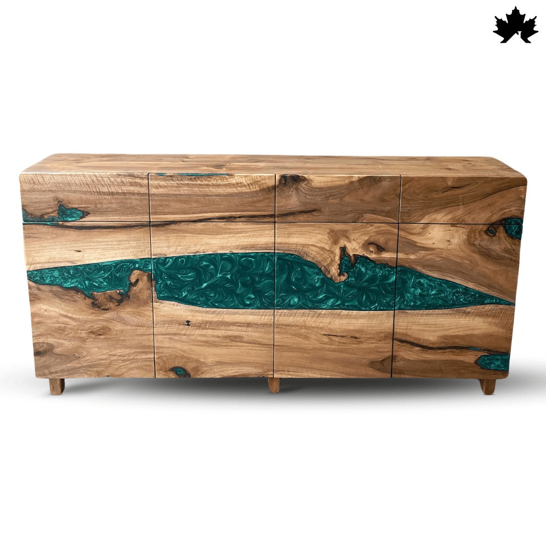 Console Cabinet for Living Room – Premium Wood & Green Epoxy Storage Unit | Fankaarlok
