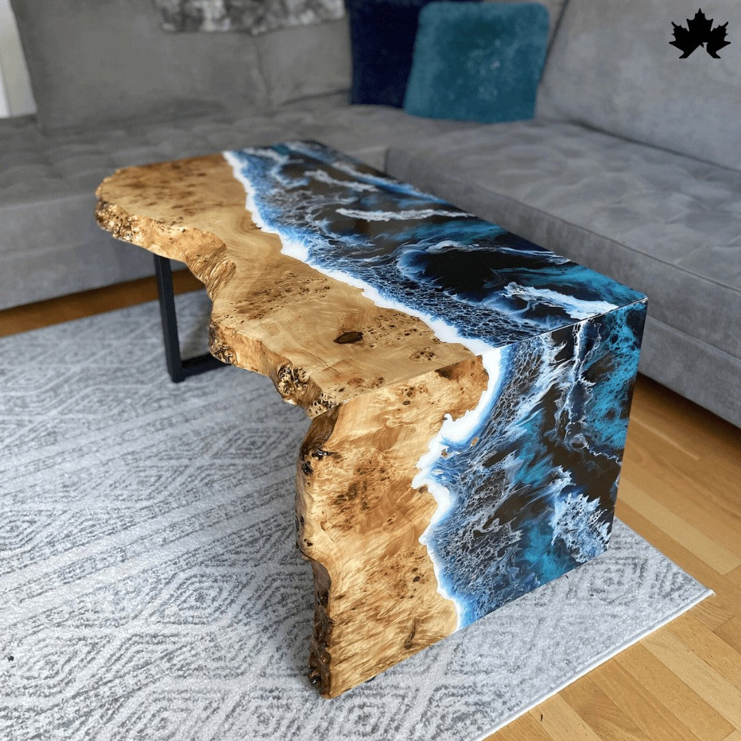 Azure Wave Luxe – Designer Ocean Center Table with Resin Art | Fankaarlok